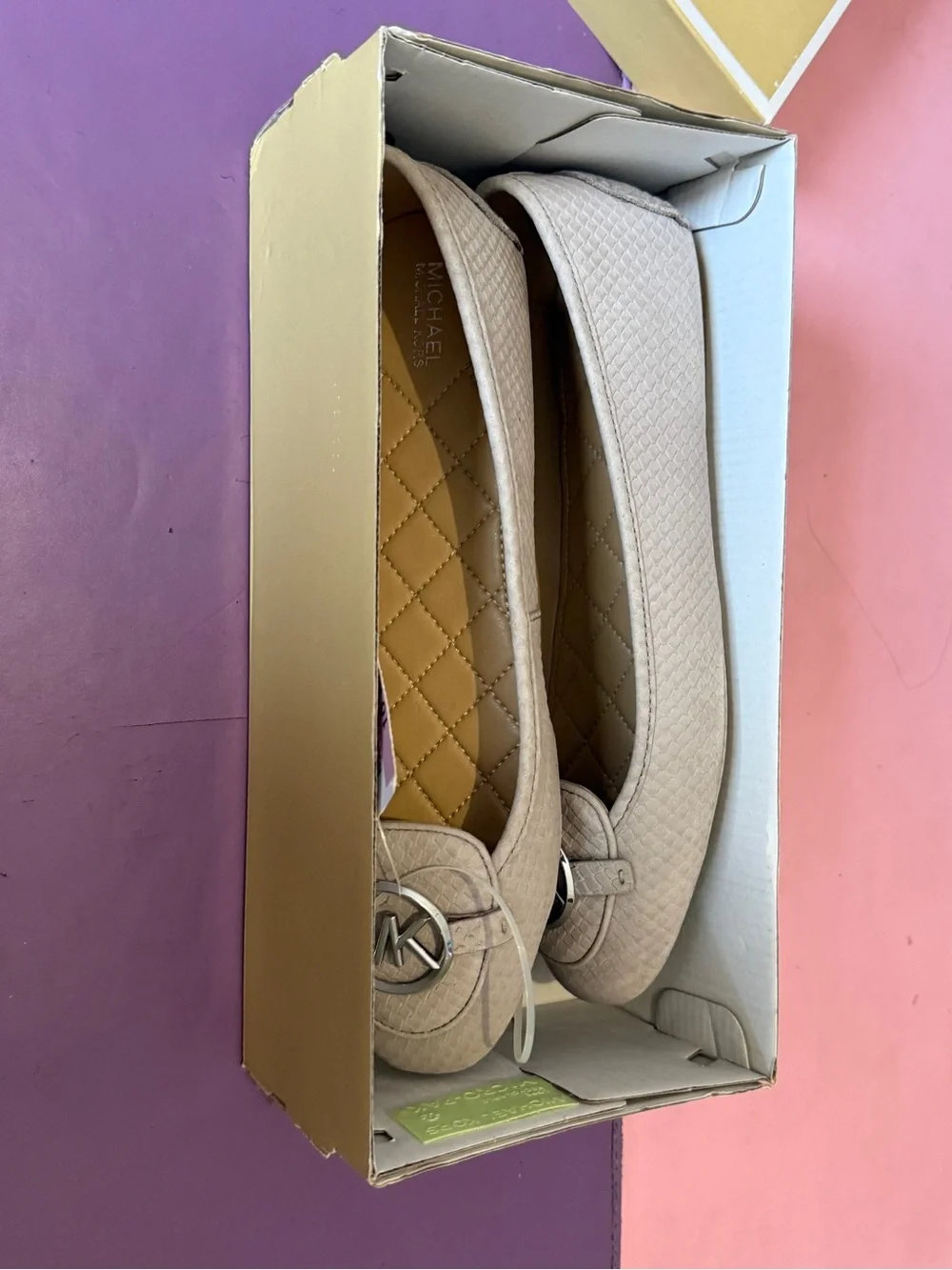 Michael Kors White Quilted MK Logo Slip-On Flats